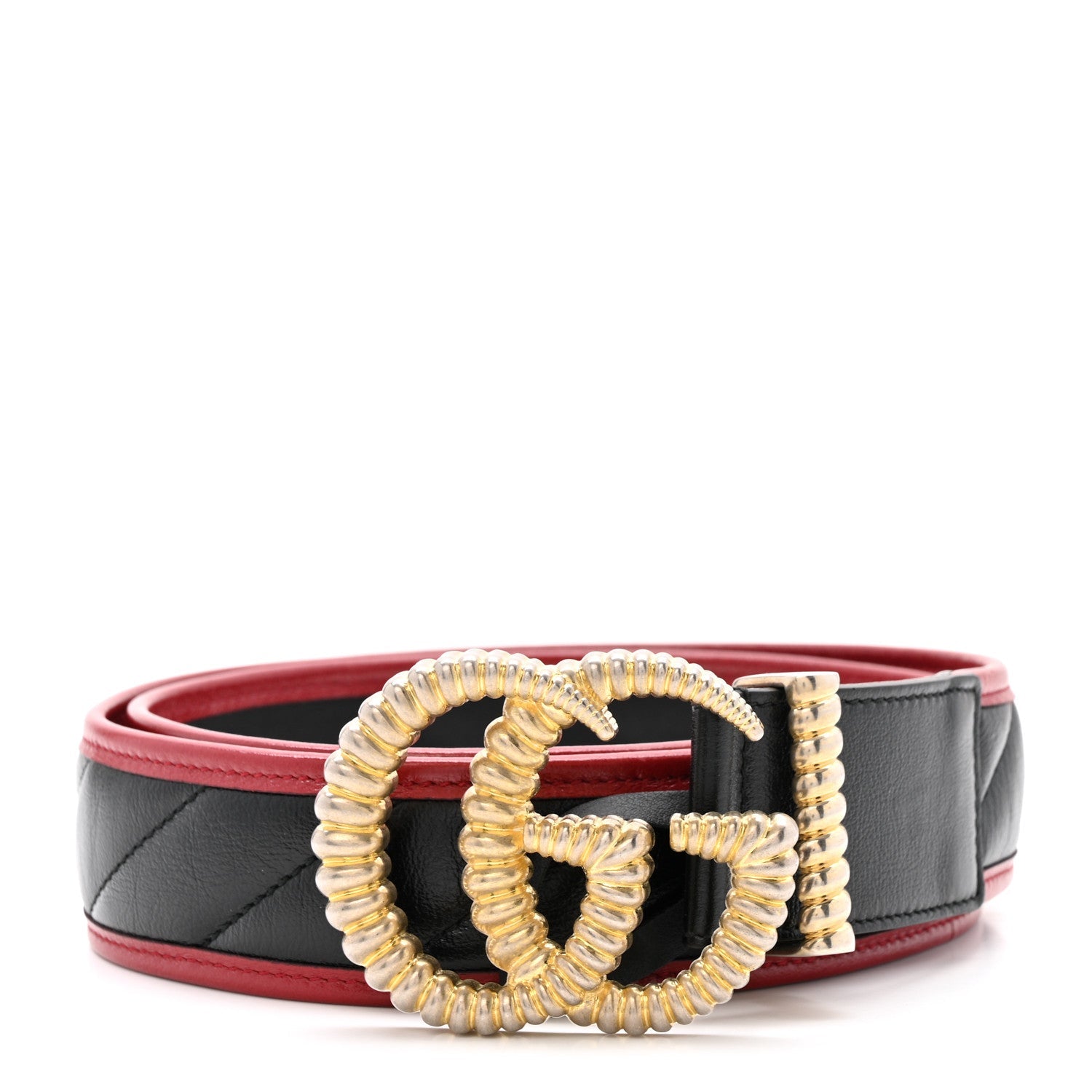 Gucci Azalea Calfskin Matelasse Diagonal Torchon Double G 40mm Belt 95 38 Black Romantic Cherry