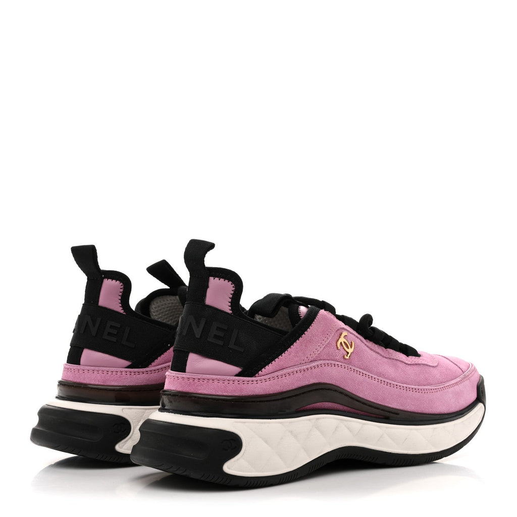 Chanel Suede Calfskin Nylon Grosgrain CC Sneakers 39 Dark Pink