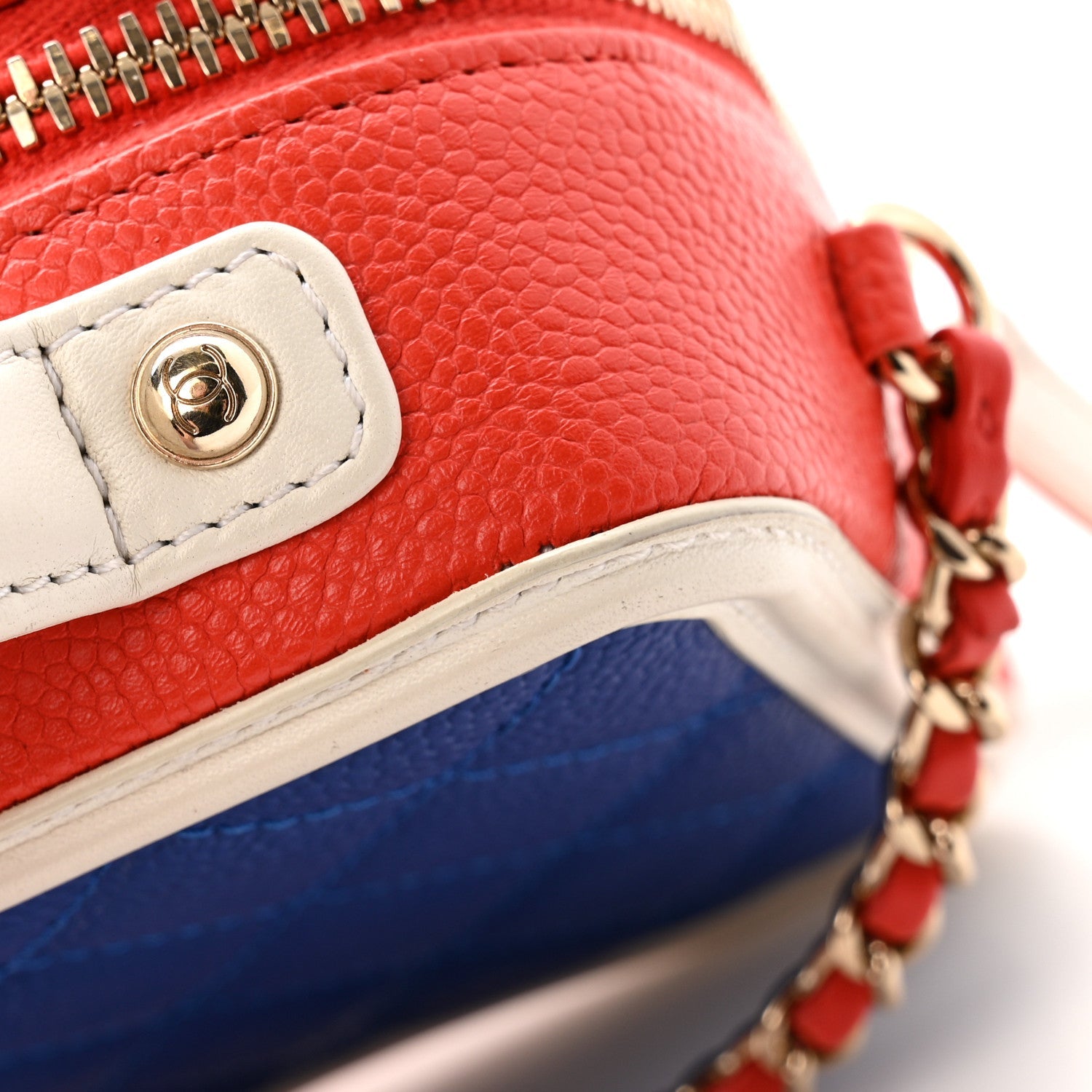 Chanel Caviar Quilted Small CC Filigree Vanity Case Blue White Red