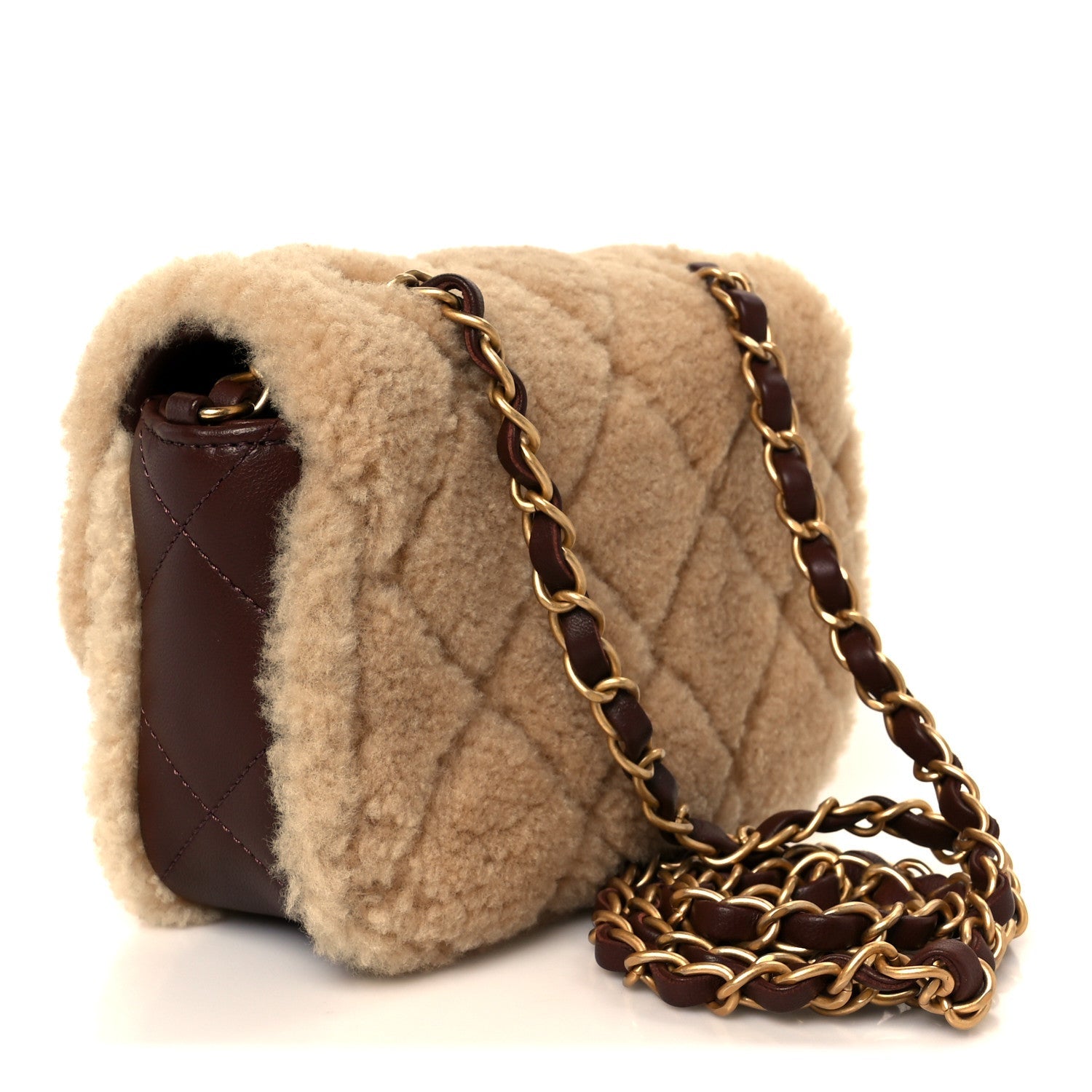 Chanel Shearling Lambskin Quilted Mini Furry Coco Flap Beige Dark Brown