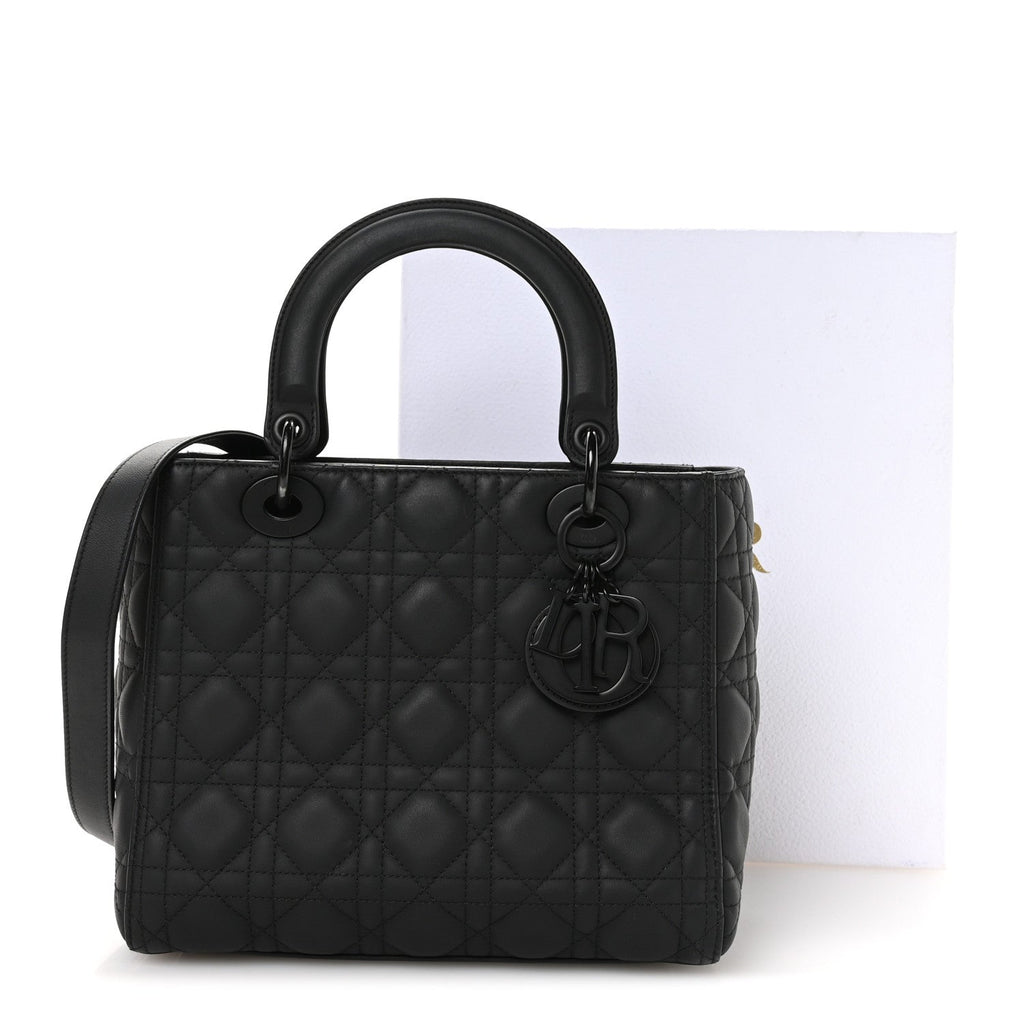 Christian Dior Ultra Matte Calfskin Cannage Medium Lady Dior Black