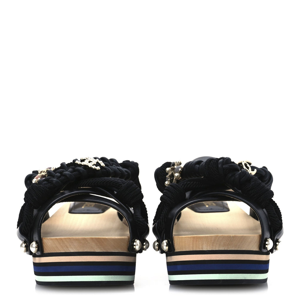Calfskin Cord Pearl CC Sandals 38 Black