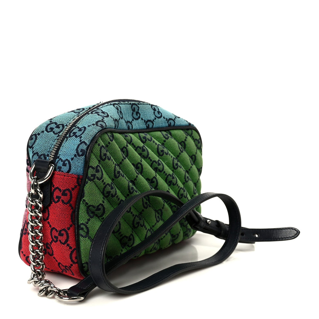 Gucci Monogram Multicolor Matelasse Diagonal Small GG Marmont Chain Shoulder Bag Pink Blue Green Red Light Blue