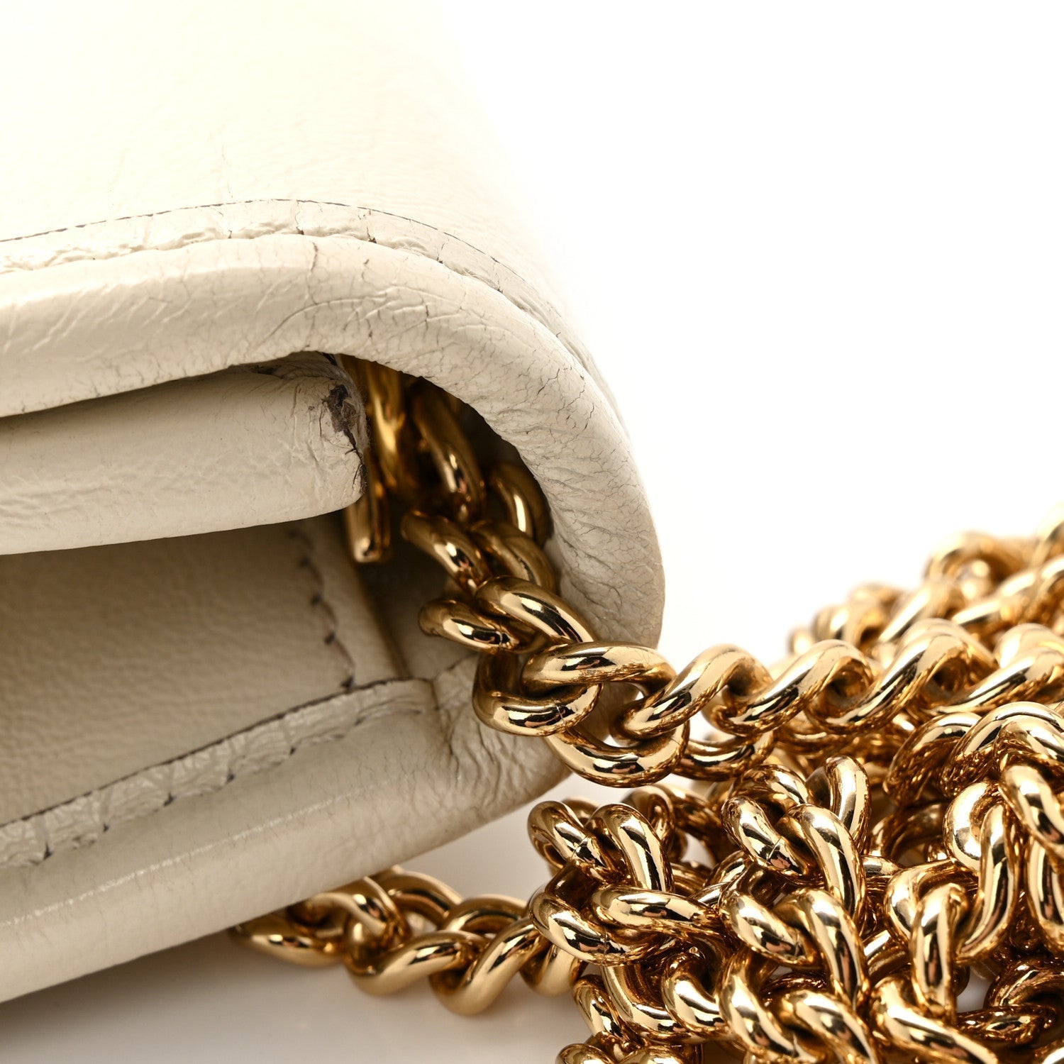 Gucci Textured Calfskin Web Mini Rajah Slim Flap Shoulder Bag Mystic White