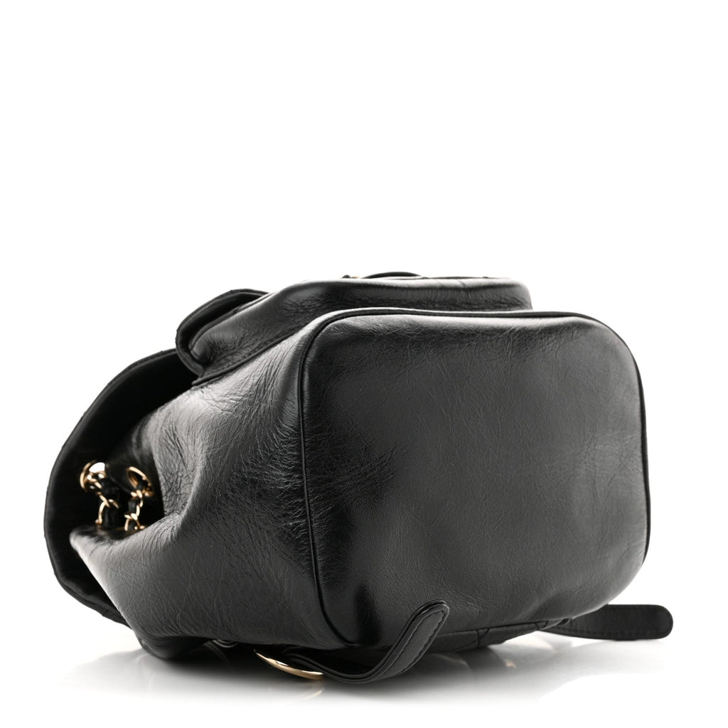 Chanel Glazed Aged Calfskin Quilted Small Duma Drawstring Backpack Black