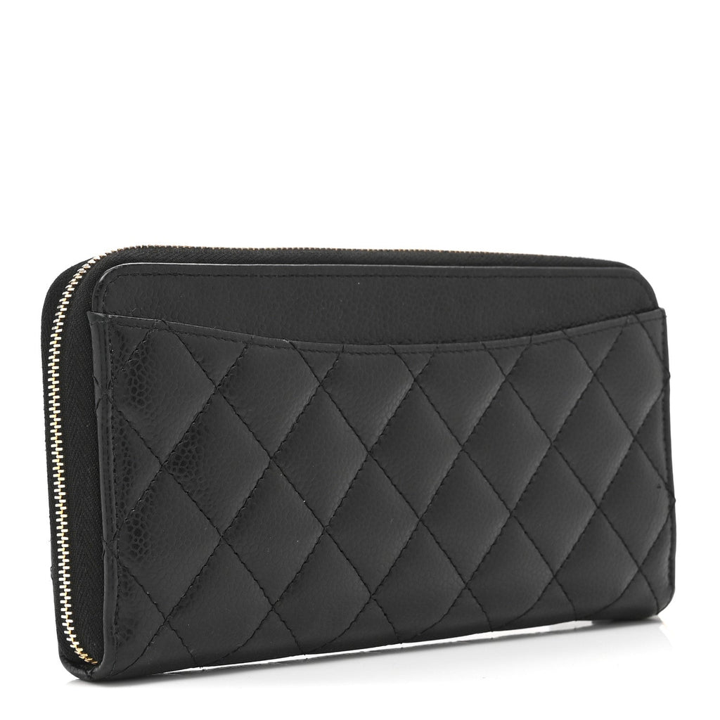 Caviar Quilted Large Gusset Zip Around Wallet Black