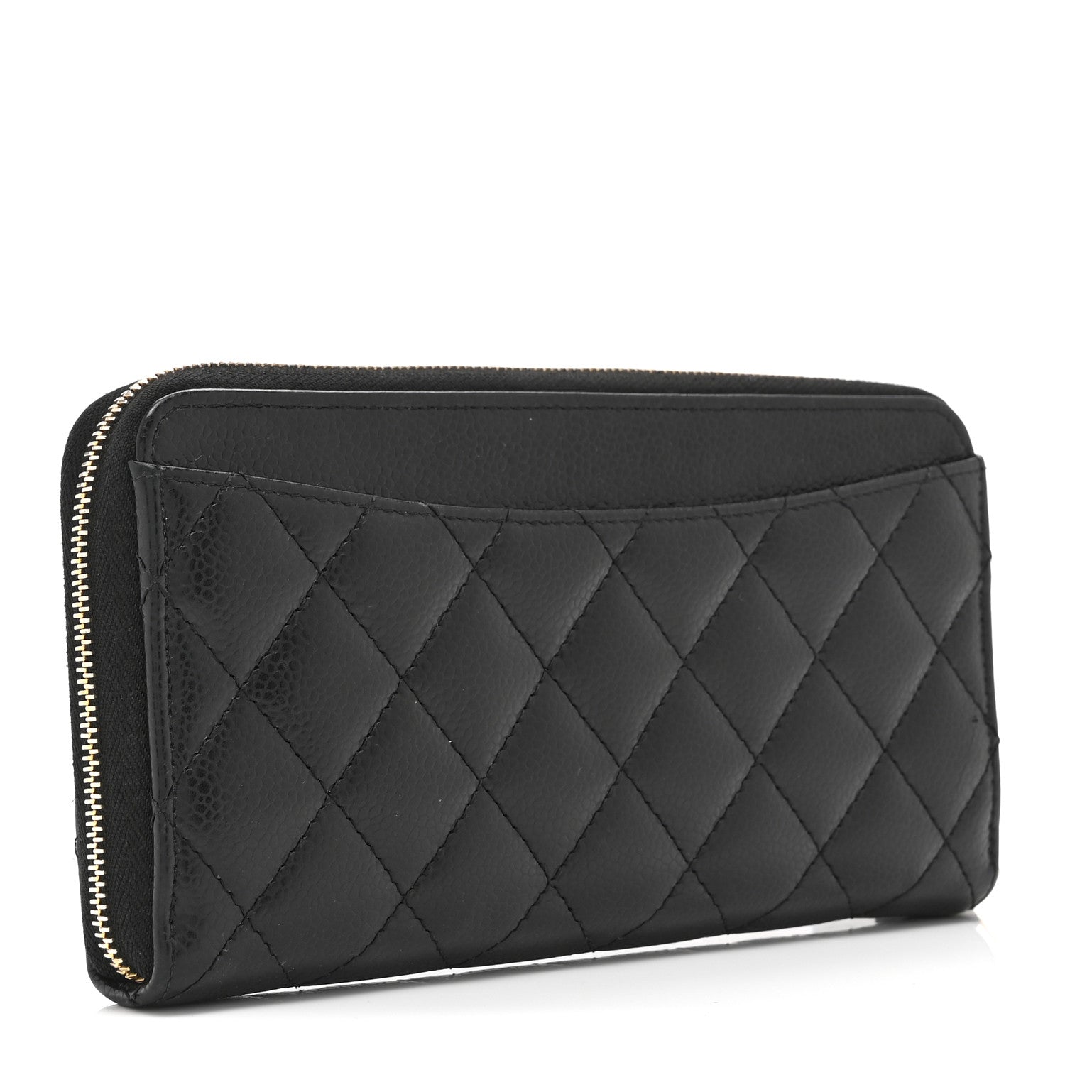 Caviar Quilted Large Gusset Zip Around Wallet Black