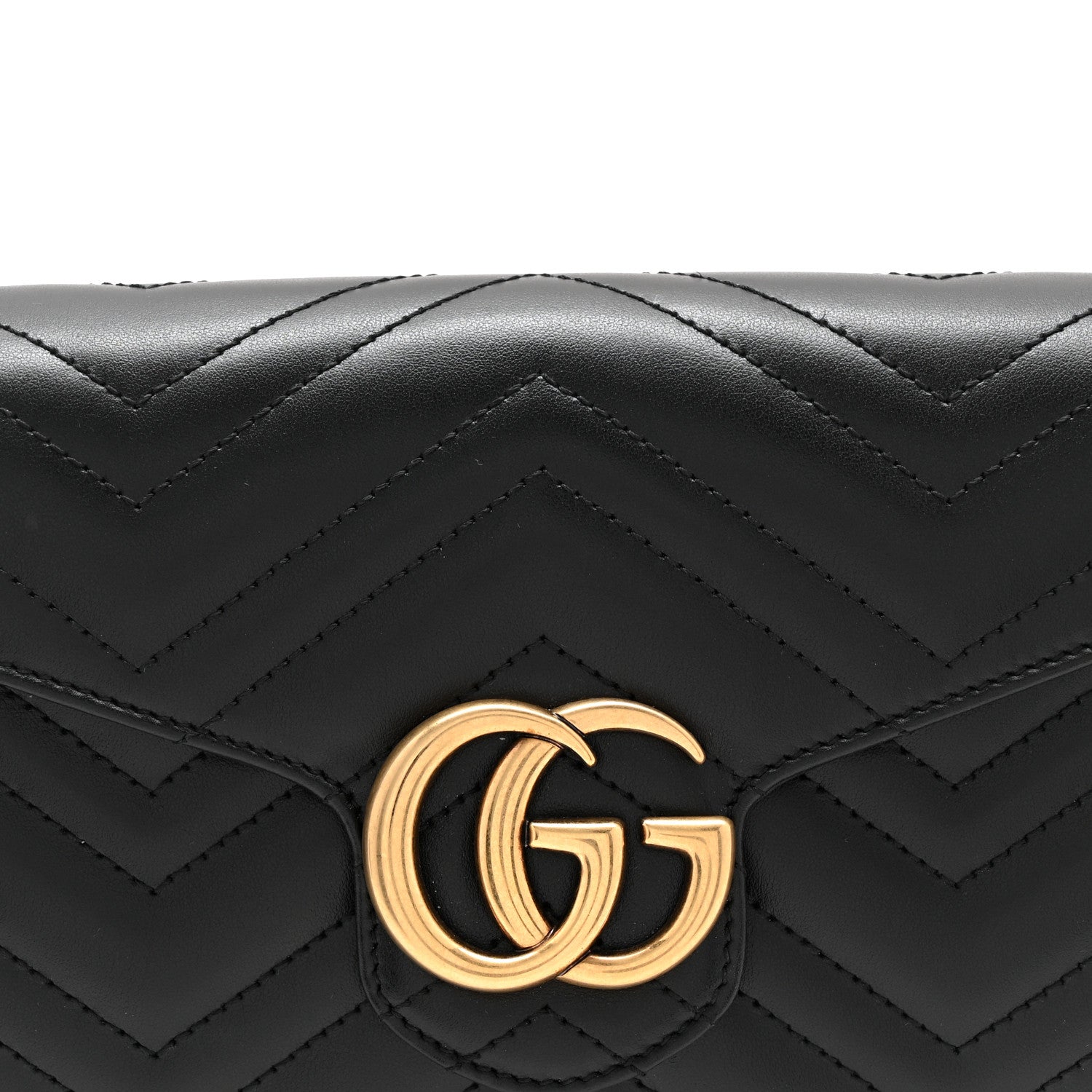 Gucci Calfskin Matelasse GG Marmont Chain Wallet Black