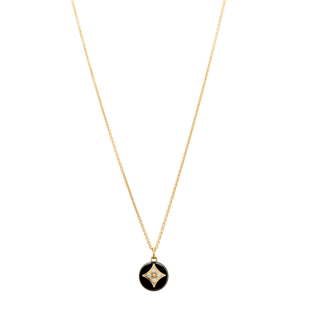 Louis Vuitton 18K Yellow Gold Diamond Black Onyx Color Blossom Medallion Pendant Necklace