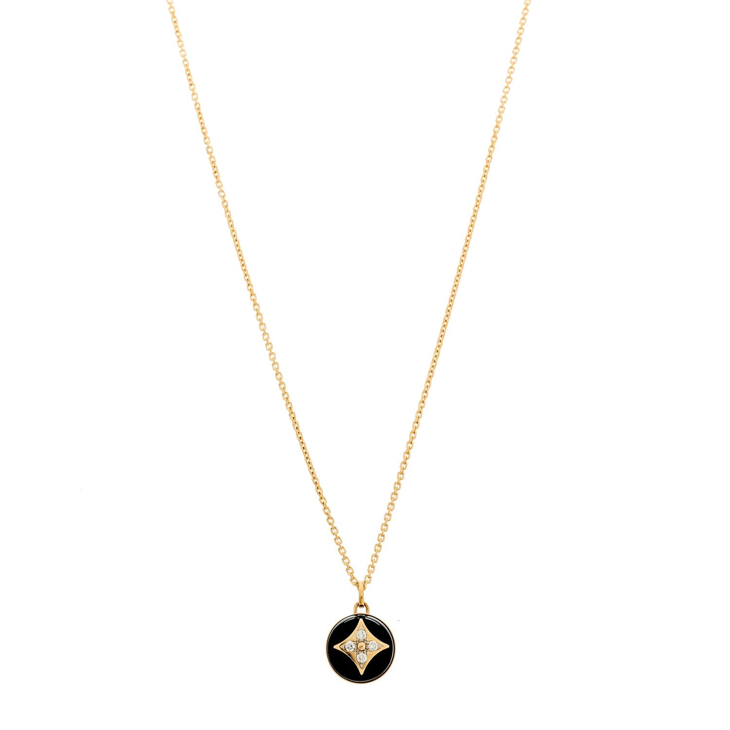 Louis Vuitton 18K Yellow Gold Diamond Black Onyx Color Blossom Medallion Pendant Necklace