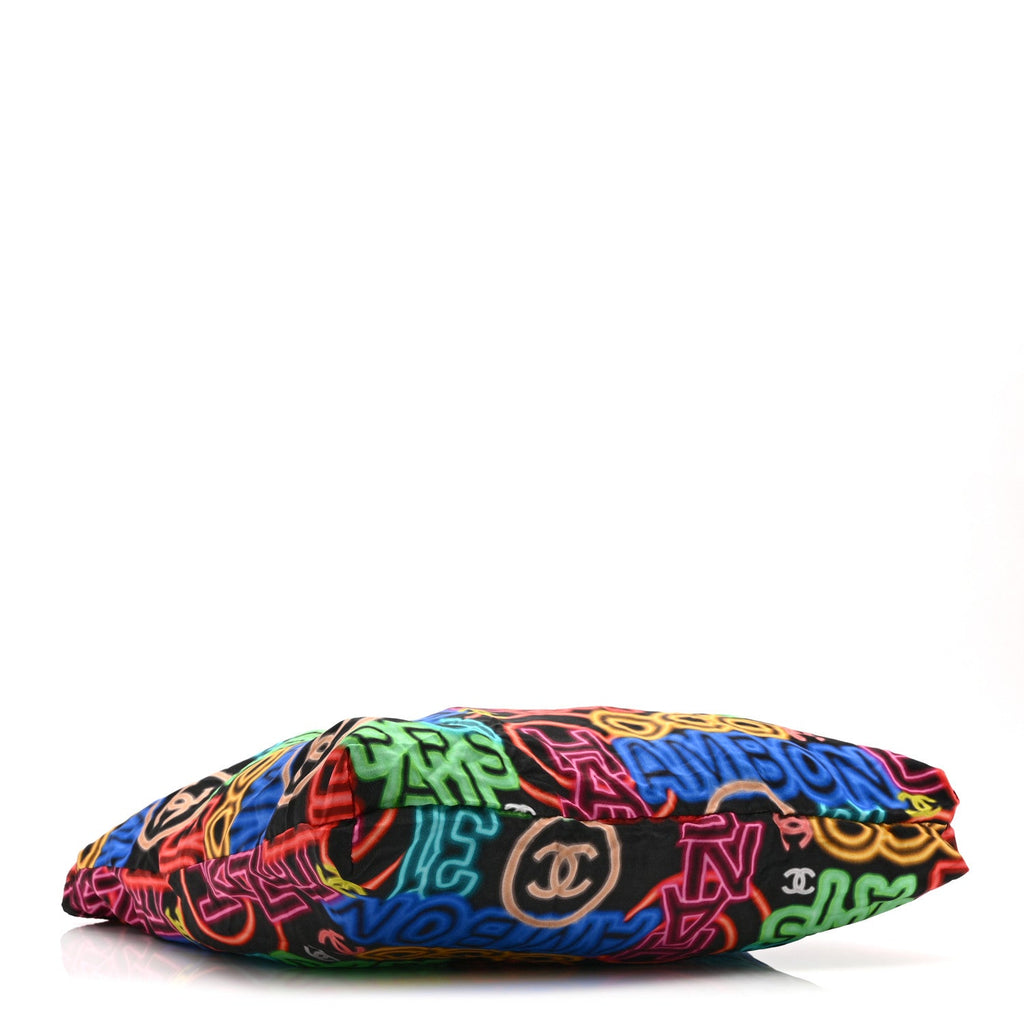 Chanel Caviar Fabric Graffiti Foldable Tote Bag With Chain Black Multicolor