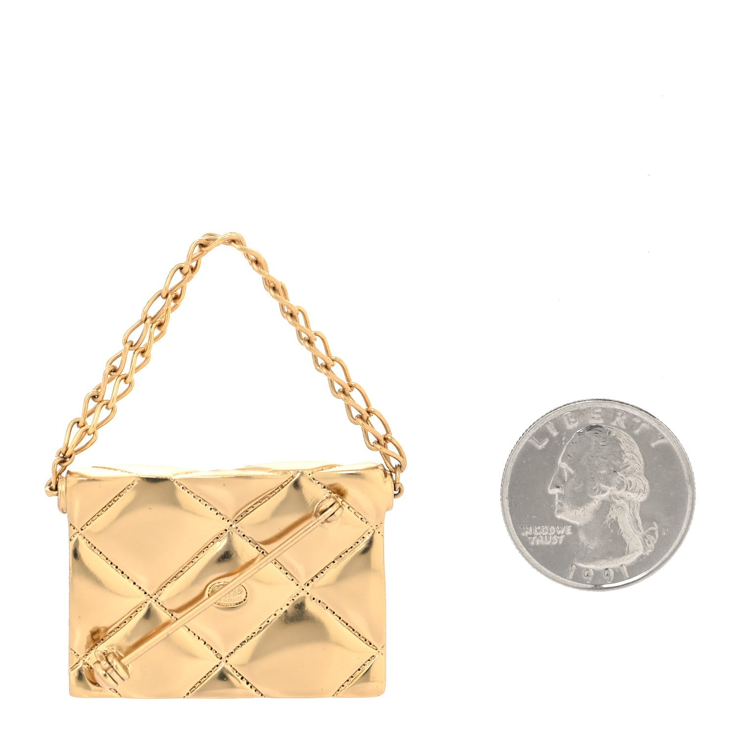 Quilted Flap Bag Brooch Gold