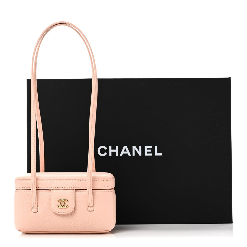 Chanel Shiny Caviar Preppy Coco Long Vanity With Strap Light Pink