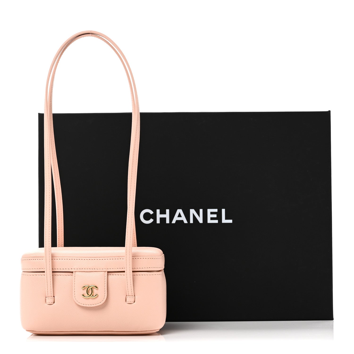 Chanel Shiny Caviar Preppy Coco Long Vanity With Strap Light Pink