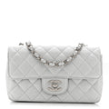 Chanel Metallic Lambskin Quilted Mini Rectangular Flap Silver