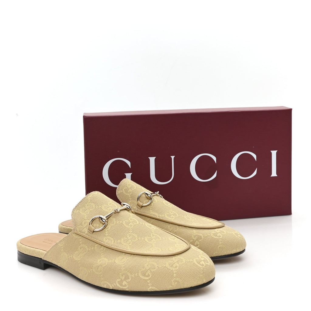 Gucci GG Monogram Canvas Womens Princetown Slippers 40.5 Egypt Salt