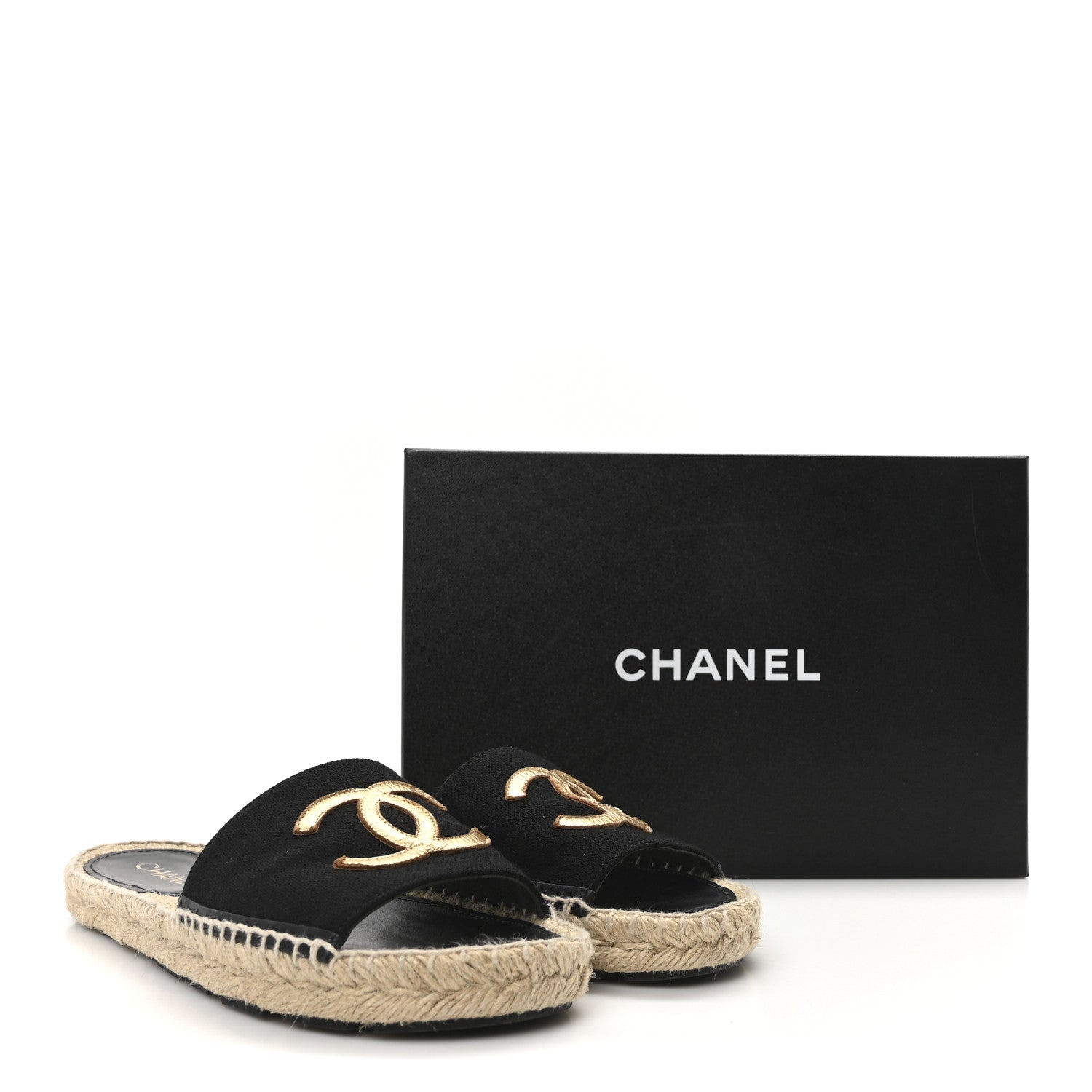 Chanel Wool Laminated Lambskin CC Slide Sandals 41 Black Gold