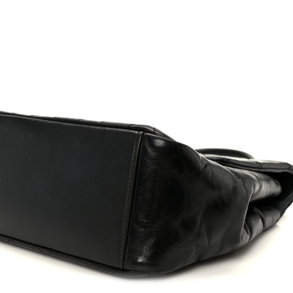 Chanel Glazed Calfskin Quilted Large Gold Bar Top Handle Flap Black
