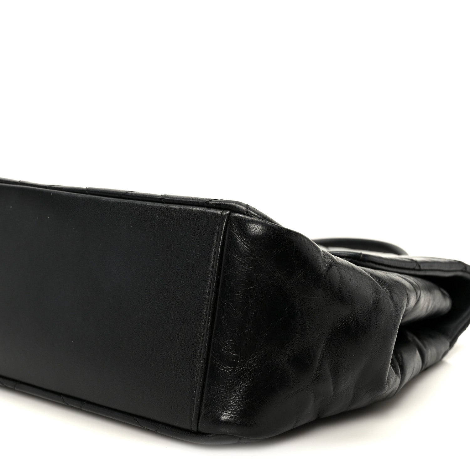 Chanel Glazed Calfskin Quilted Large Gold Bar Top Handle Flap Black