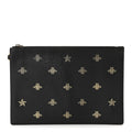 Gucci Dollar Calfskin Boar Effect Bee Star Zip Wristlet Pouch Black
