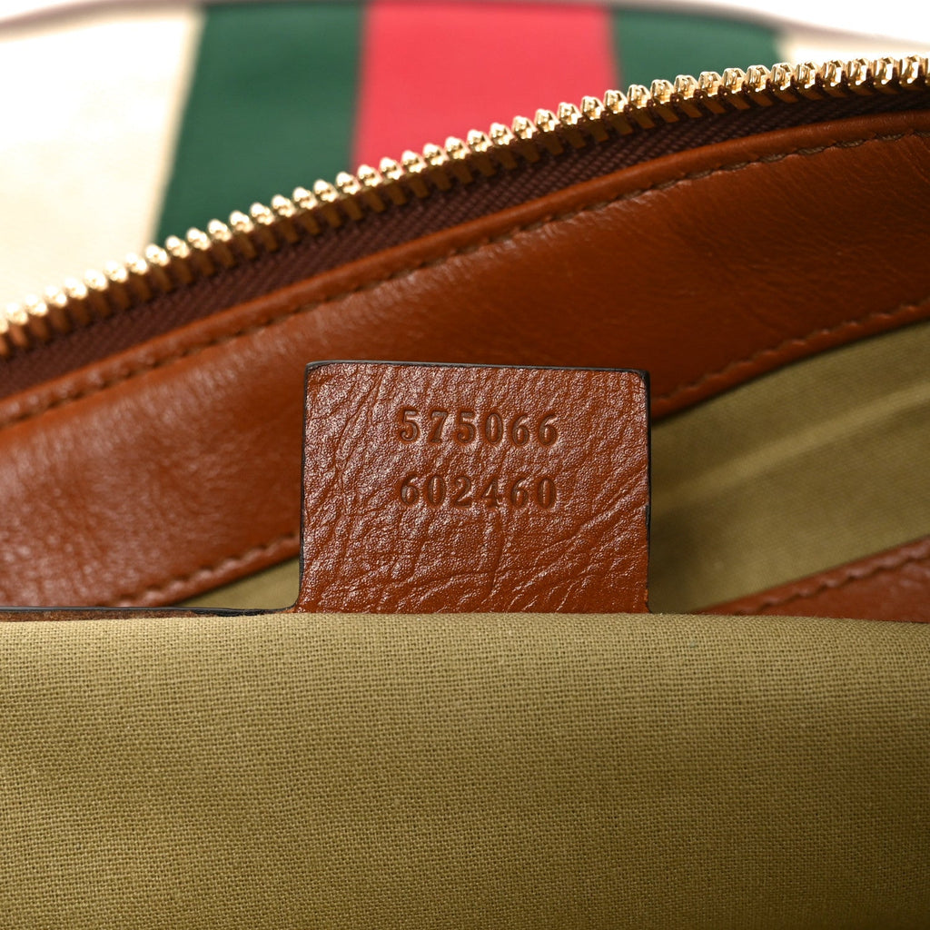 Gucci Vintage Canvas Calfskin Web Large Ophidia Half Moon Hobo Sand Light Cuir