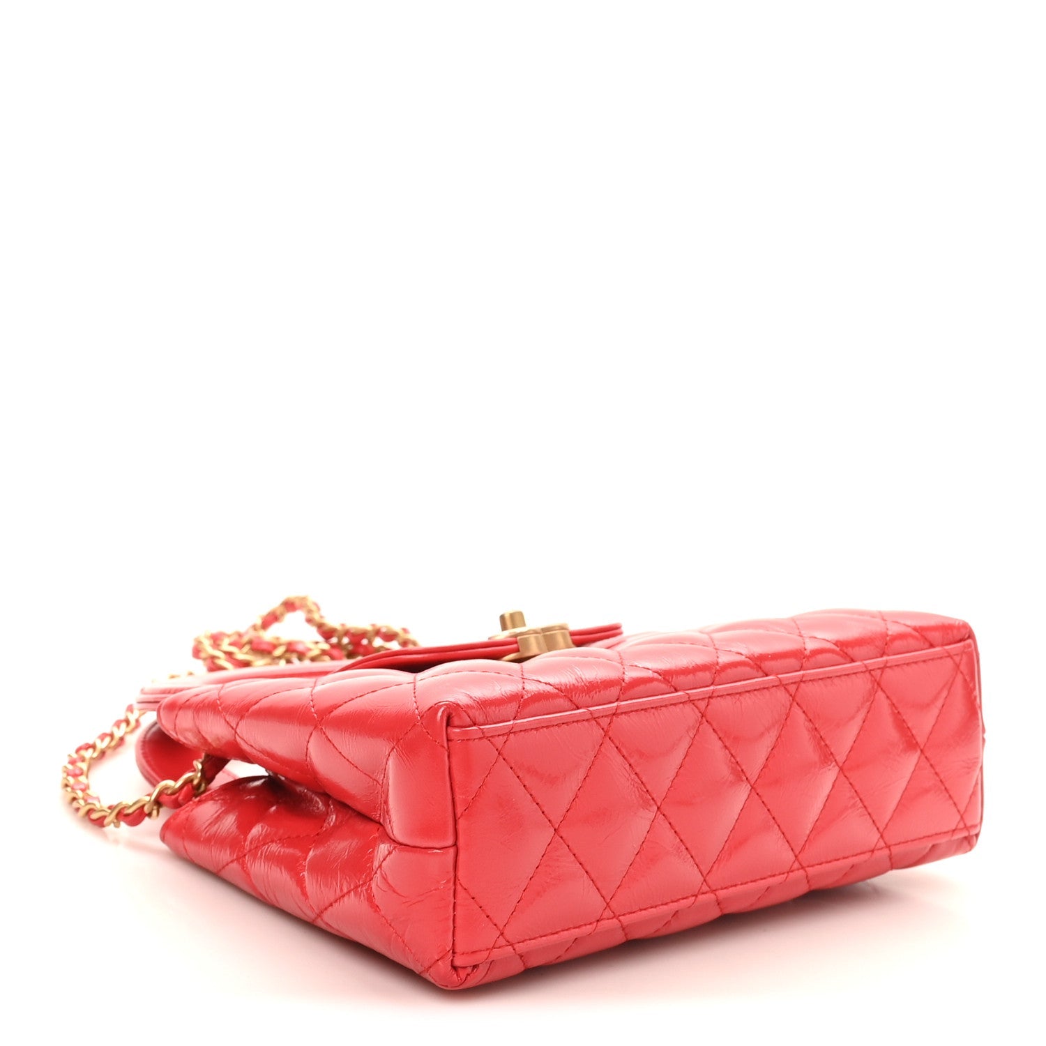 Chanel Shiny Aged Calfskin Quilted Nano Kelly Shopper Dark Red