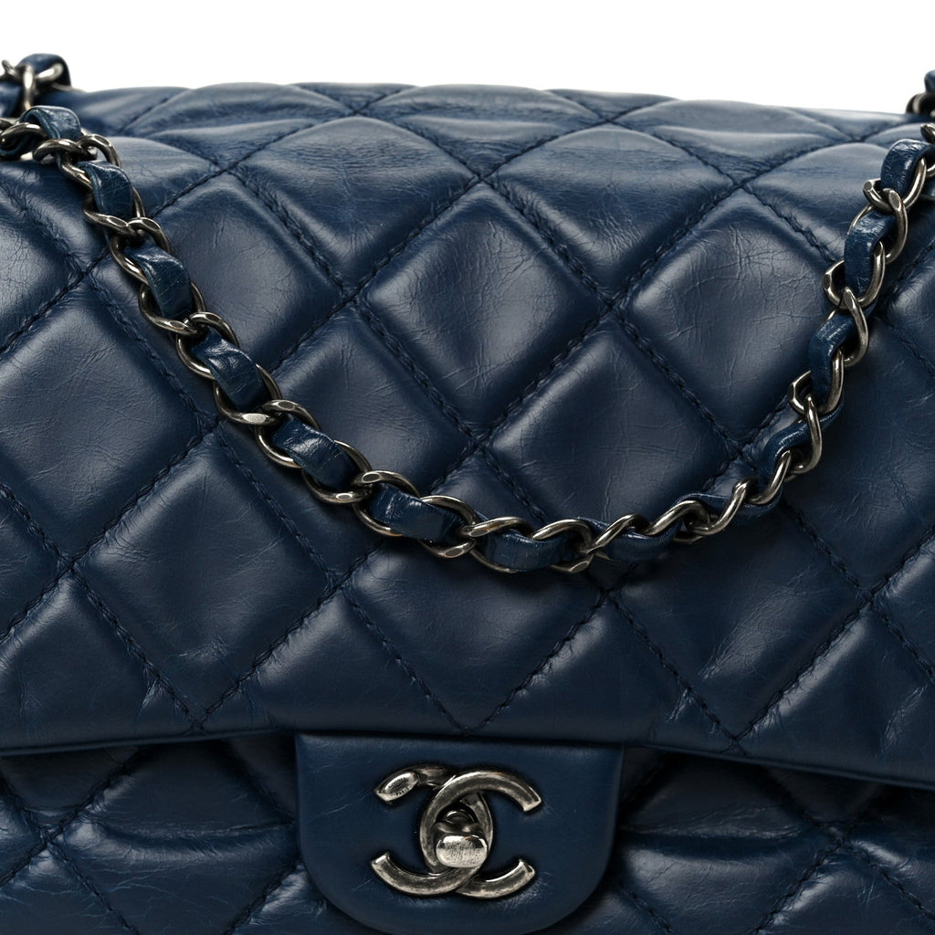 Chanel Glazed Calfskin Quilted Medium Coco Soft Flap Navy