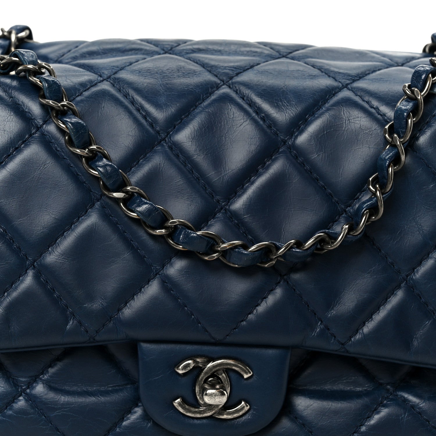 Chanel Glazed Calfskin Quilted Medium Coco Soft Flap Navy