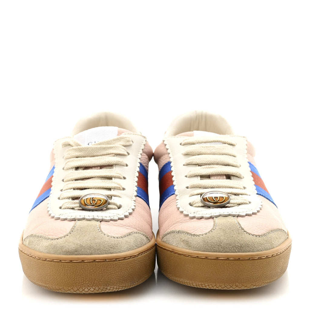 Gucci Calfskin Suede Web Womens G74 Sneakers 37 Oatmeal Soft Rose