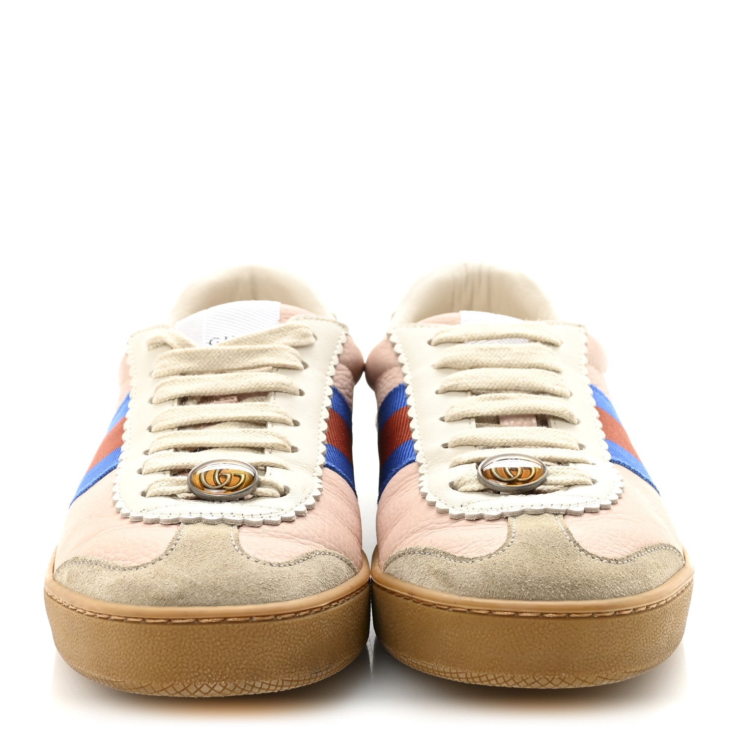 Gucci Calfskin Suede Web Womens G74 Sneakers 37 Oatmeal Soft Rose
