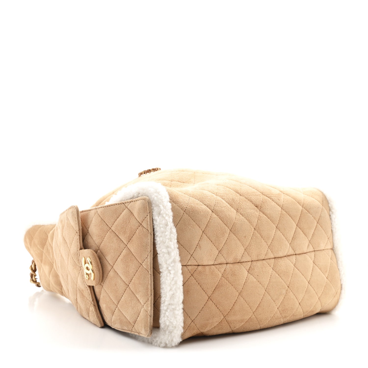 Chanel Suede Shearling Quilted Medium Chanel 25 Handbag Beige Natural