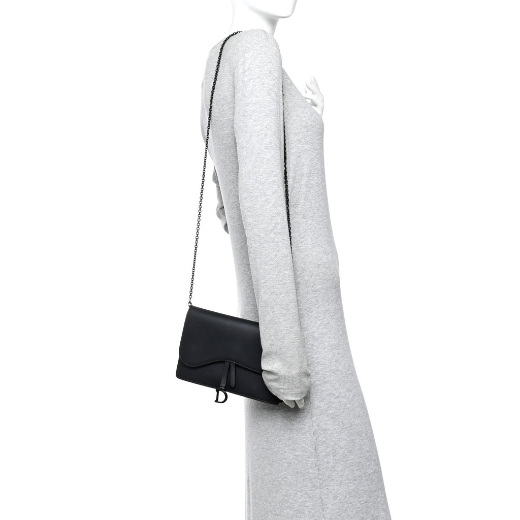 Christian Dior Ultra Matte Calfskin Saddle Chain Pouch Black