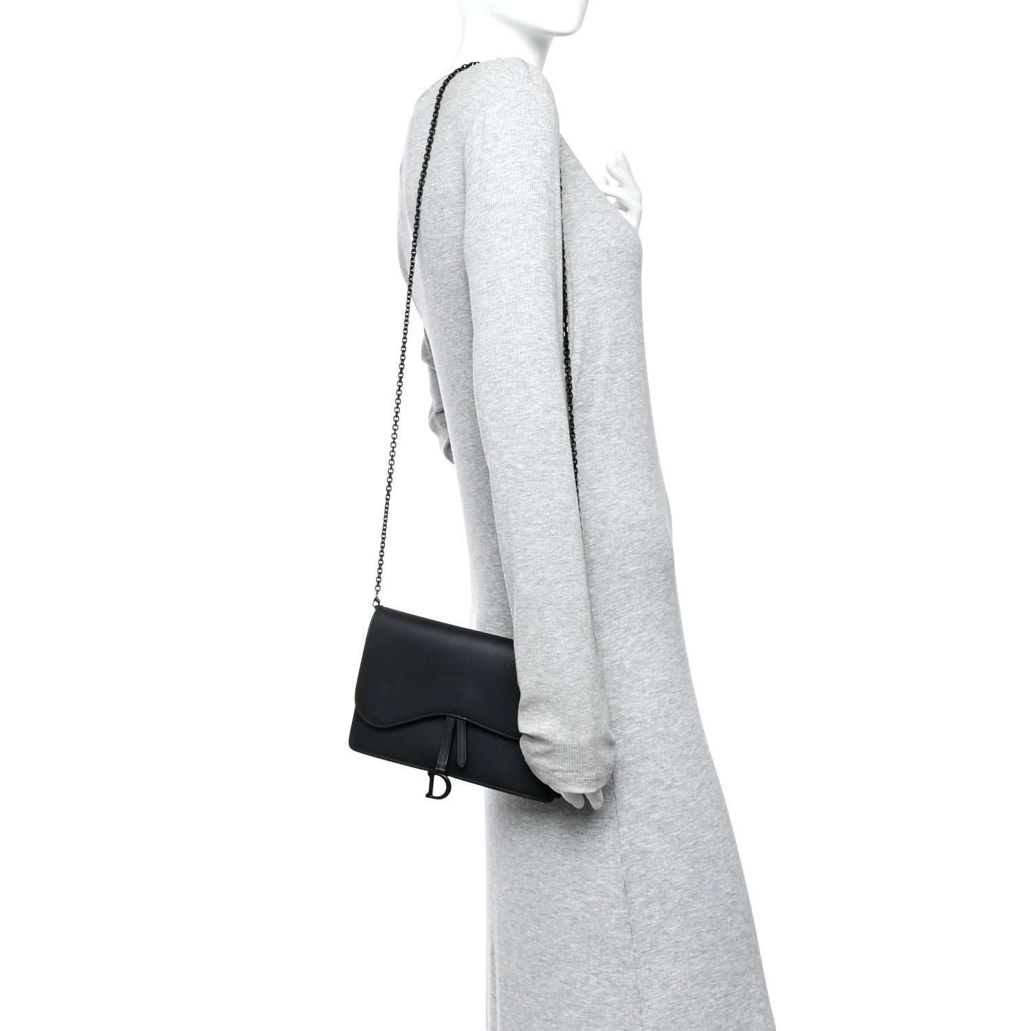 Christian Dior Ultra Matte Calfskin Saddle Chain Pouch Black