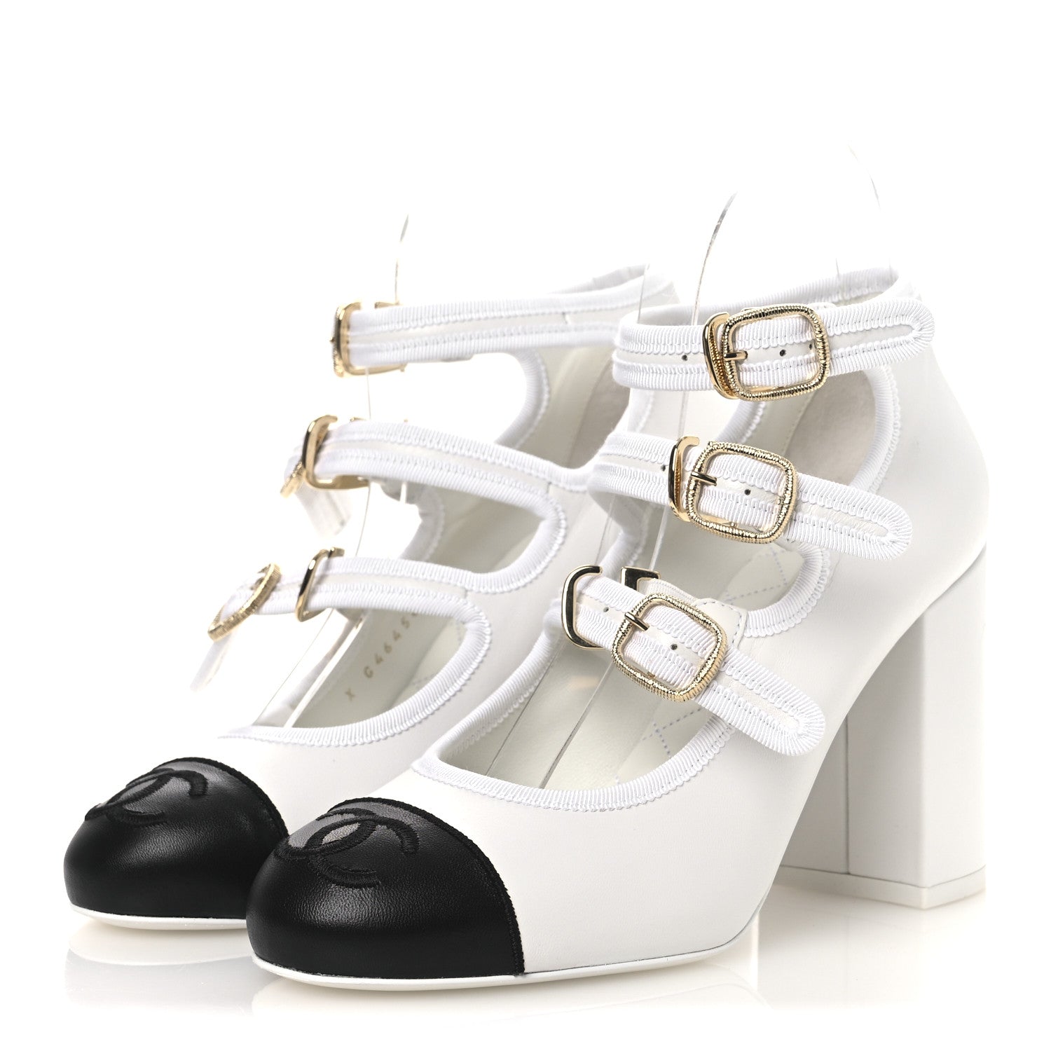 Lambskin Metal Mary Jane Pumps 37 White Black