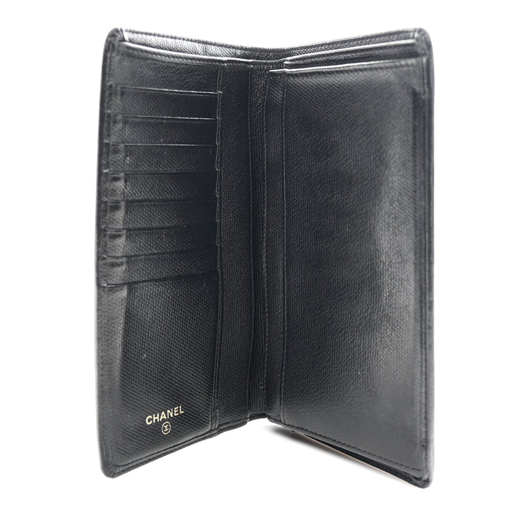 Grained Calfskin CC Button Yen Wallet Black