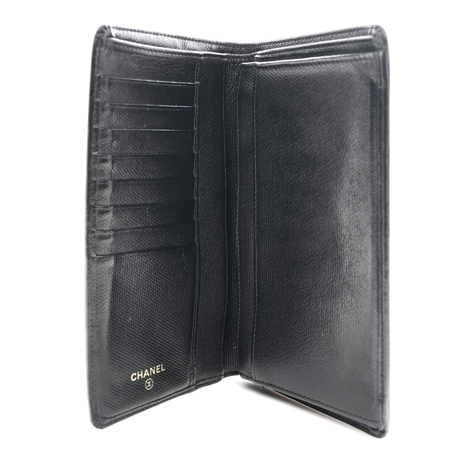 Grained Calfskin CC Button Yen Wallet Black