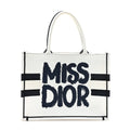 Christian Dior Canvas Embroidered Medium Miss Dior Graffiti Book Tote Navy White
