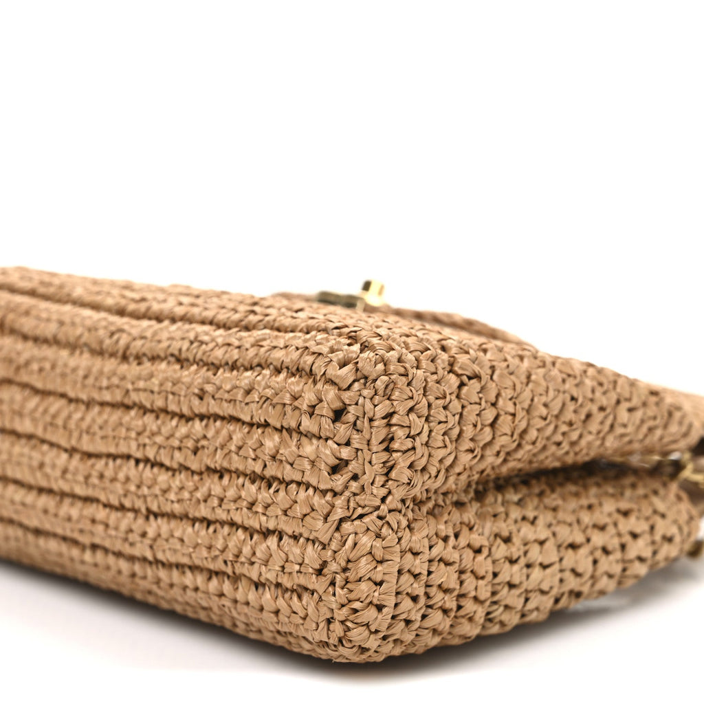 Chanel Braided Raffia Nano Kelly Flap Bag Dark Beige