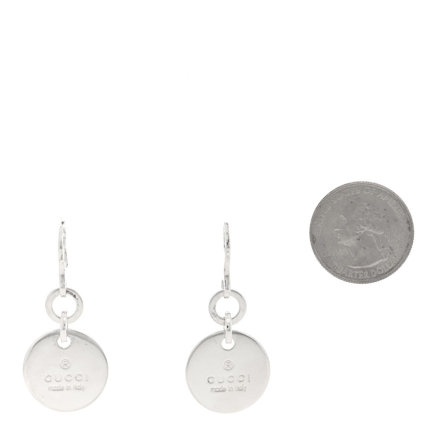 Gucci Sterling Silver Trademark Round Drop Earrings