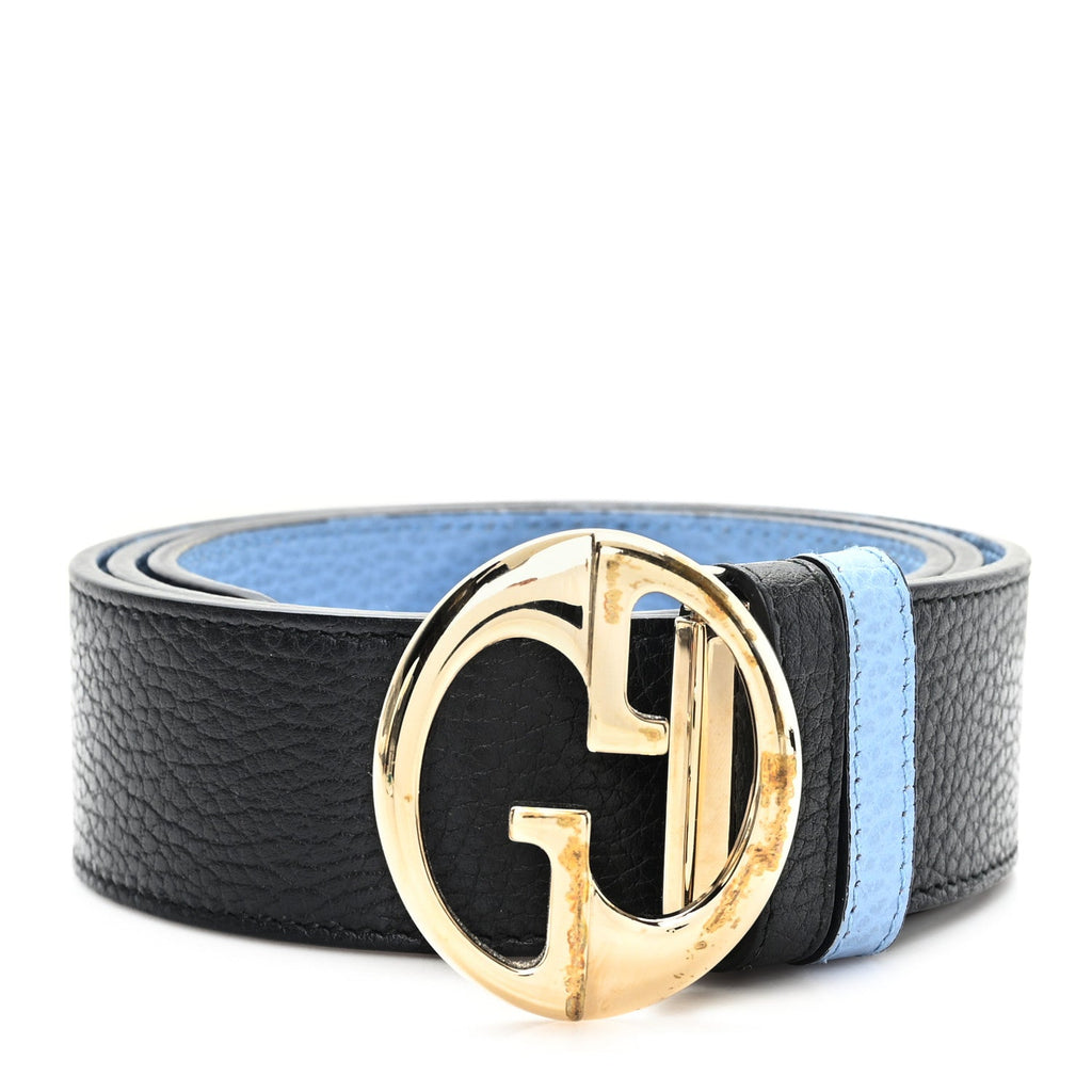 Gucci Dollar Calfskin 1973 Reversible Belt 90 36 Black Mineral Blue