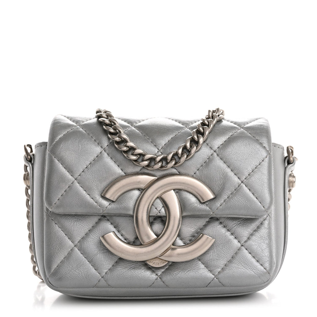 Chanel Metallic Lambskin Quilted Mini Giant CC Flap Argent