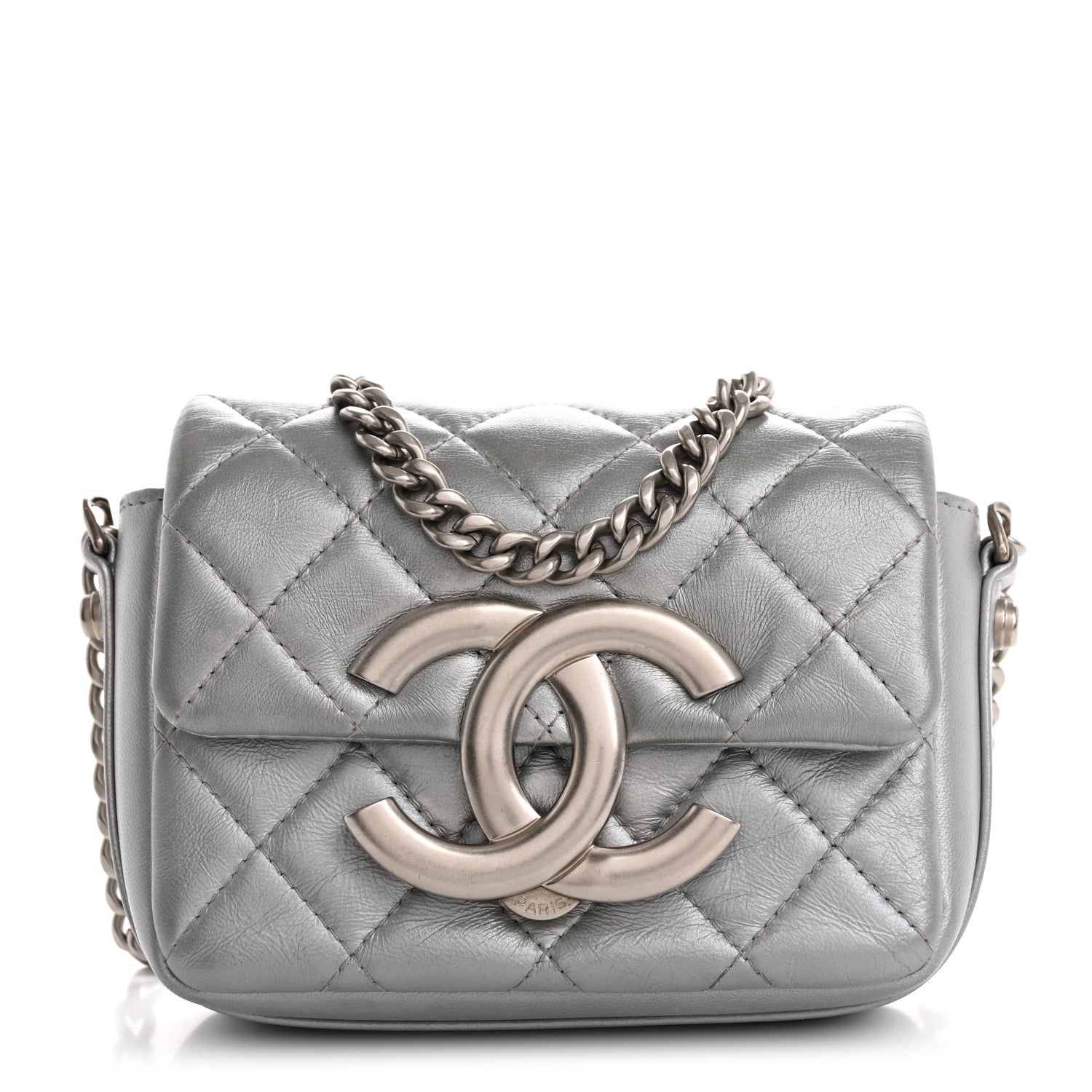 Chanel Metallic Lambskin Quilted Mini Giant CC Flap Argent