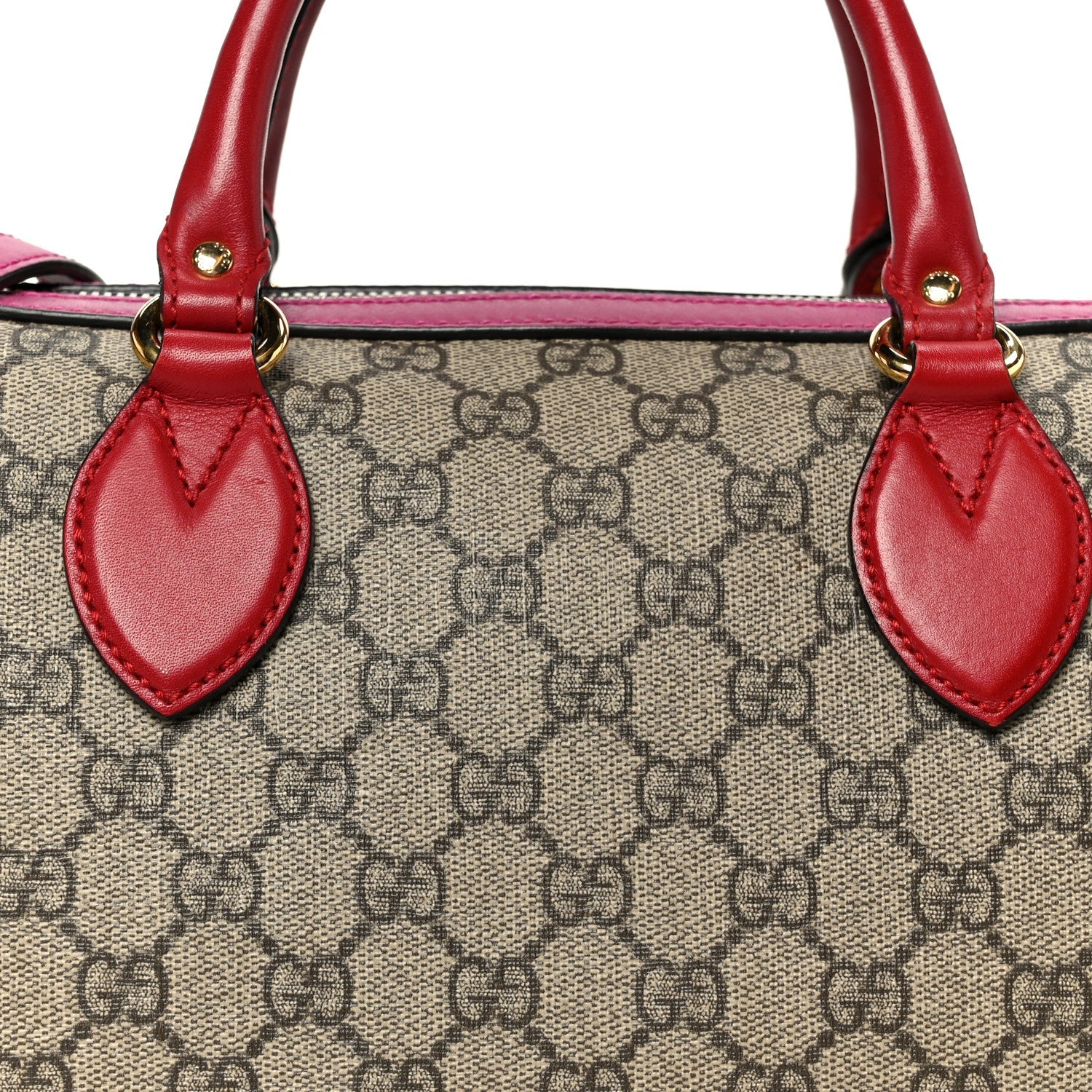 Gucci GG Supreme Monogram Moon Calfskin Small Boston Beige Ebony Hibiscus Red New Rosette