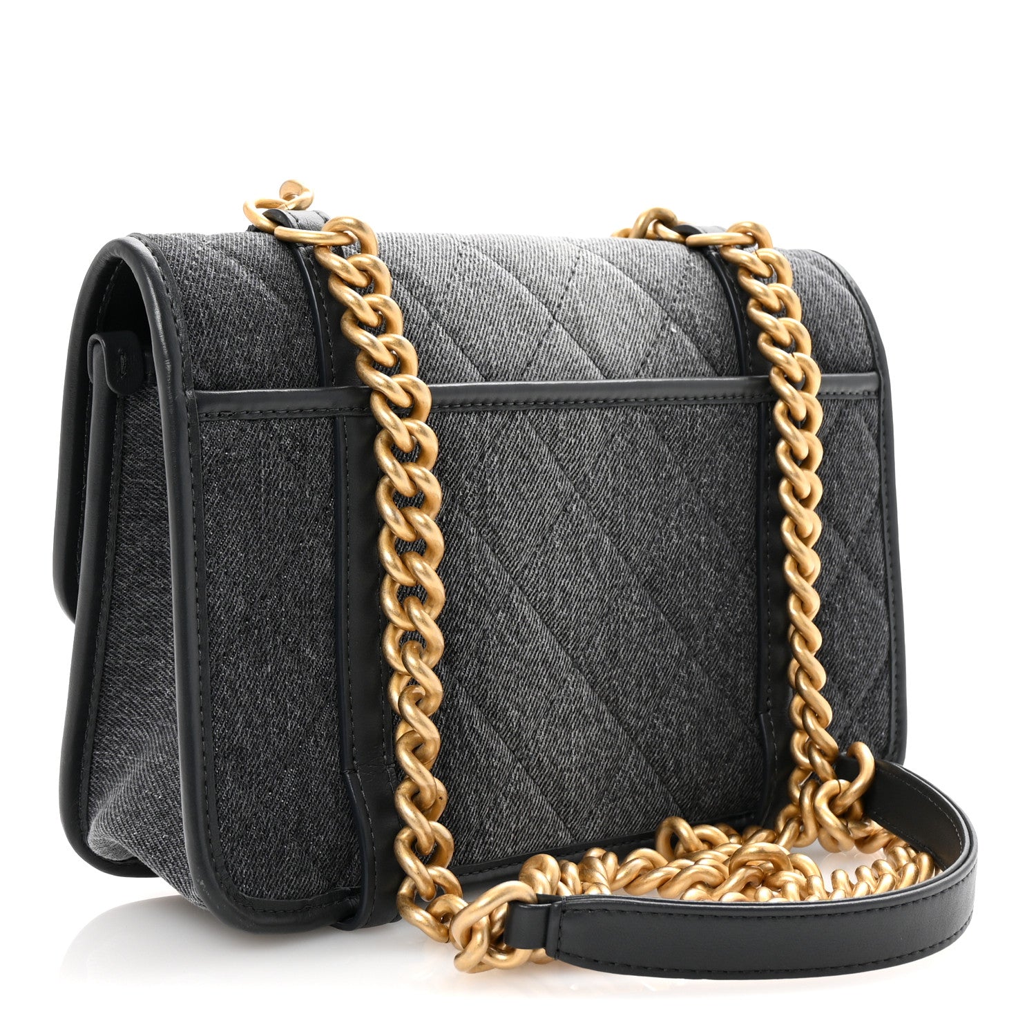 Chanel Washed Denim Quilted Messenger Flap Black