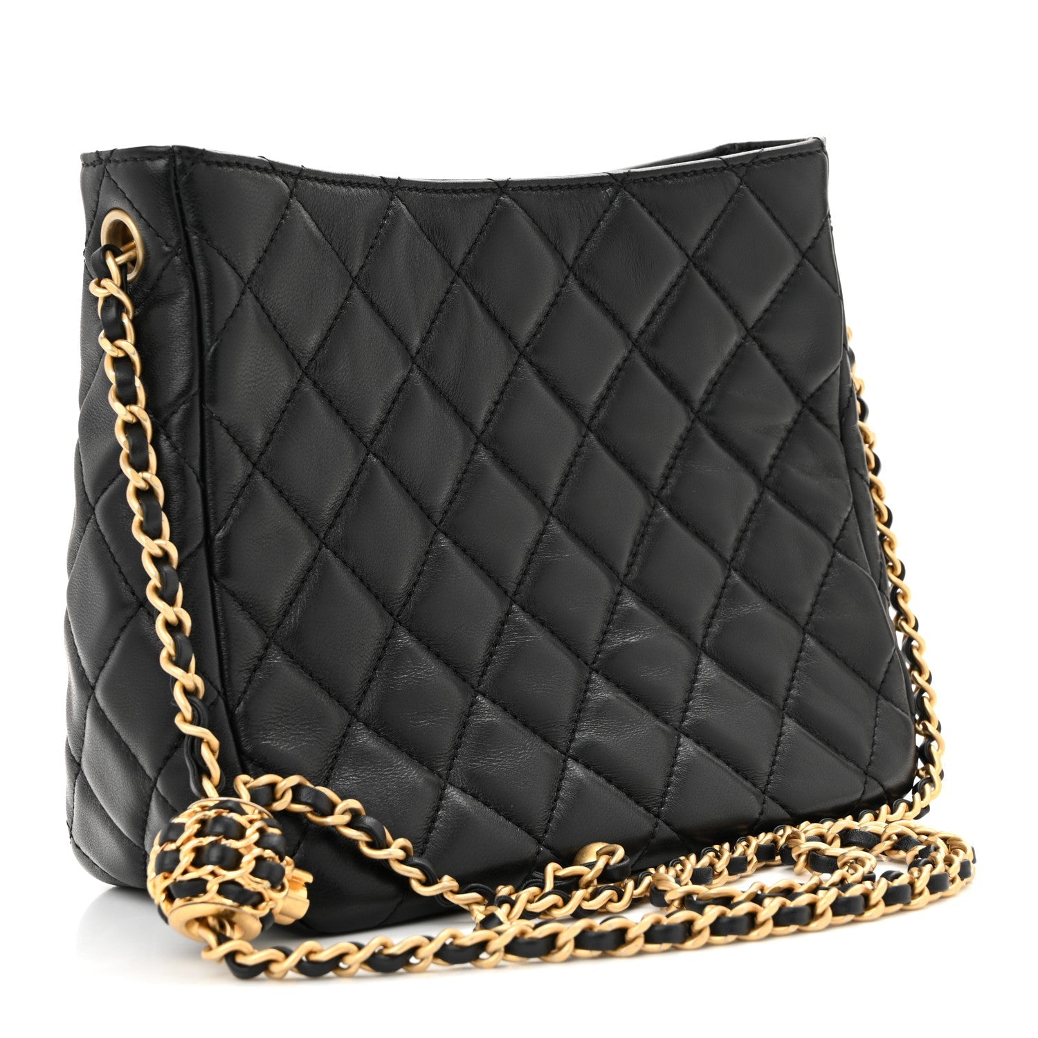 Chanel Lambskin Quilted Small Pearl Crush Hobo Black