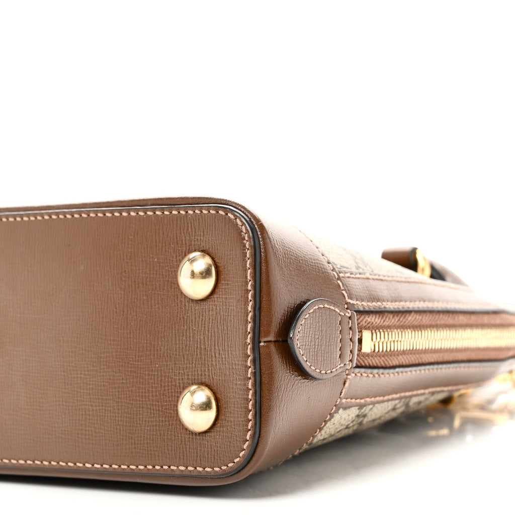 Gucci GG Supreme Monogram Azalea Calfskin Small Horsebit 1955 Top Handle Bag Beige Ebony Brown Sugar