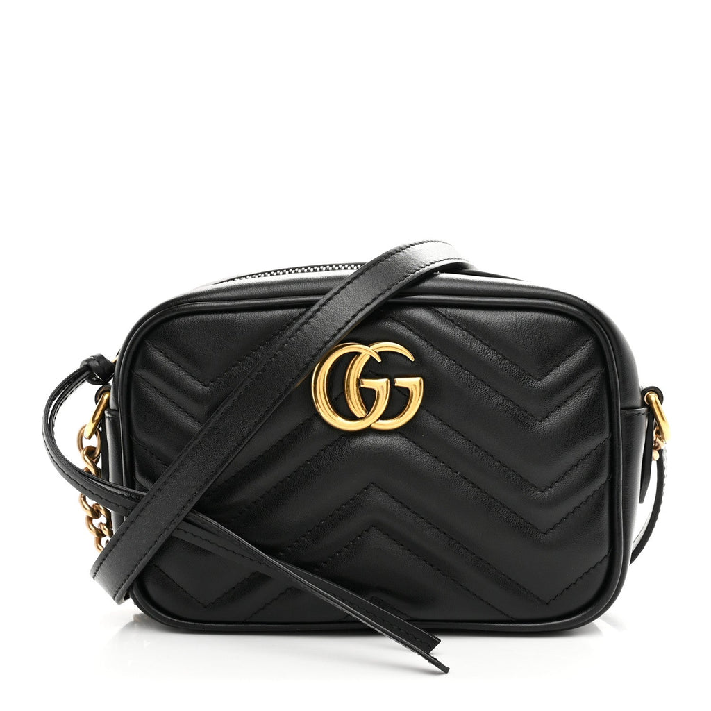 Gucci Calfskin Matelasse Mini GG Marmont Chain Shoulder Bag Black