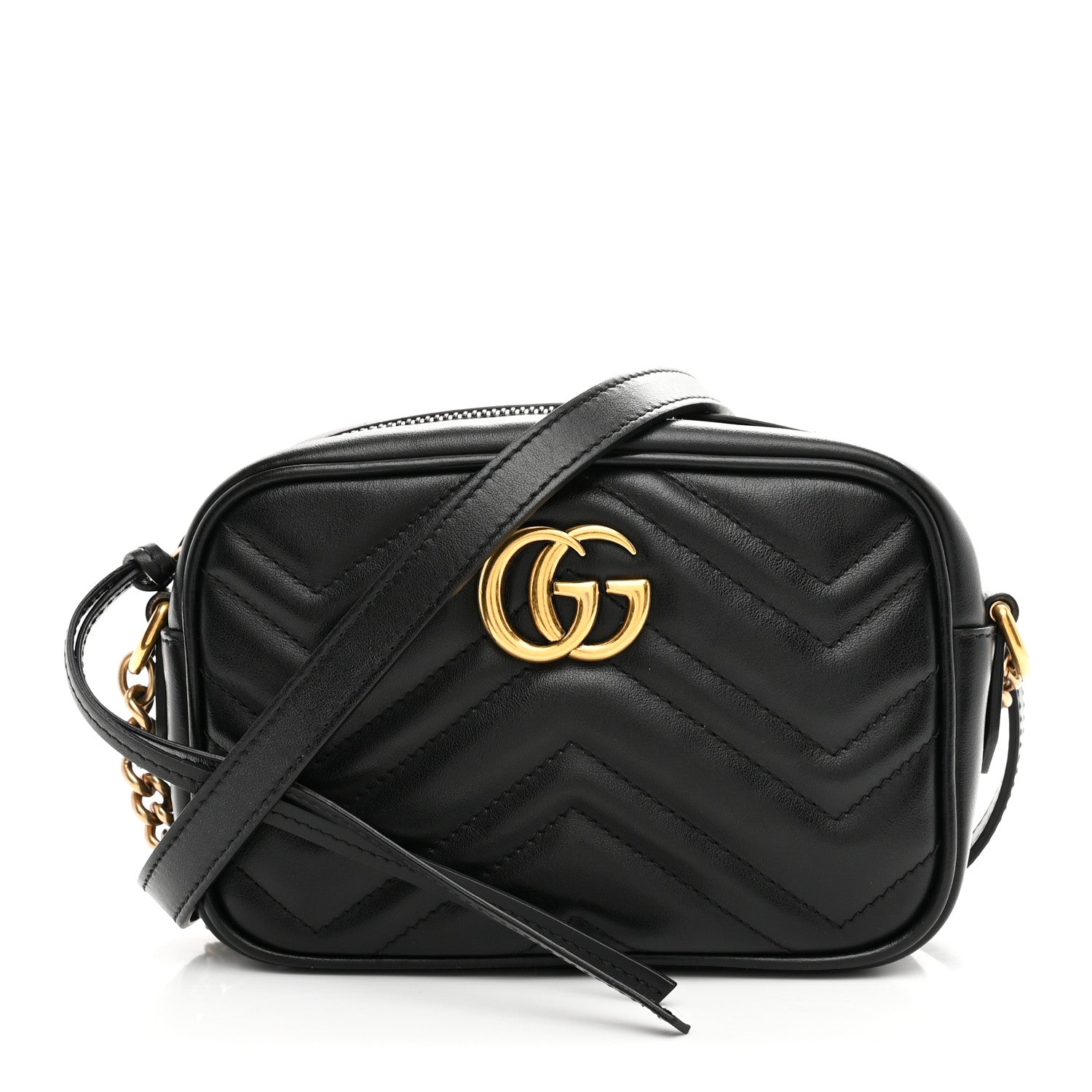 Gucci Calfskin Matelasse Mini GG Marmont Chain Shoulder Bag Black