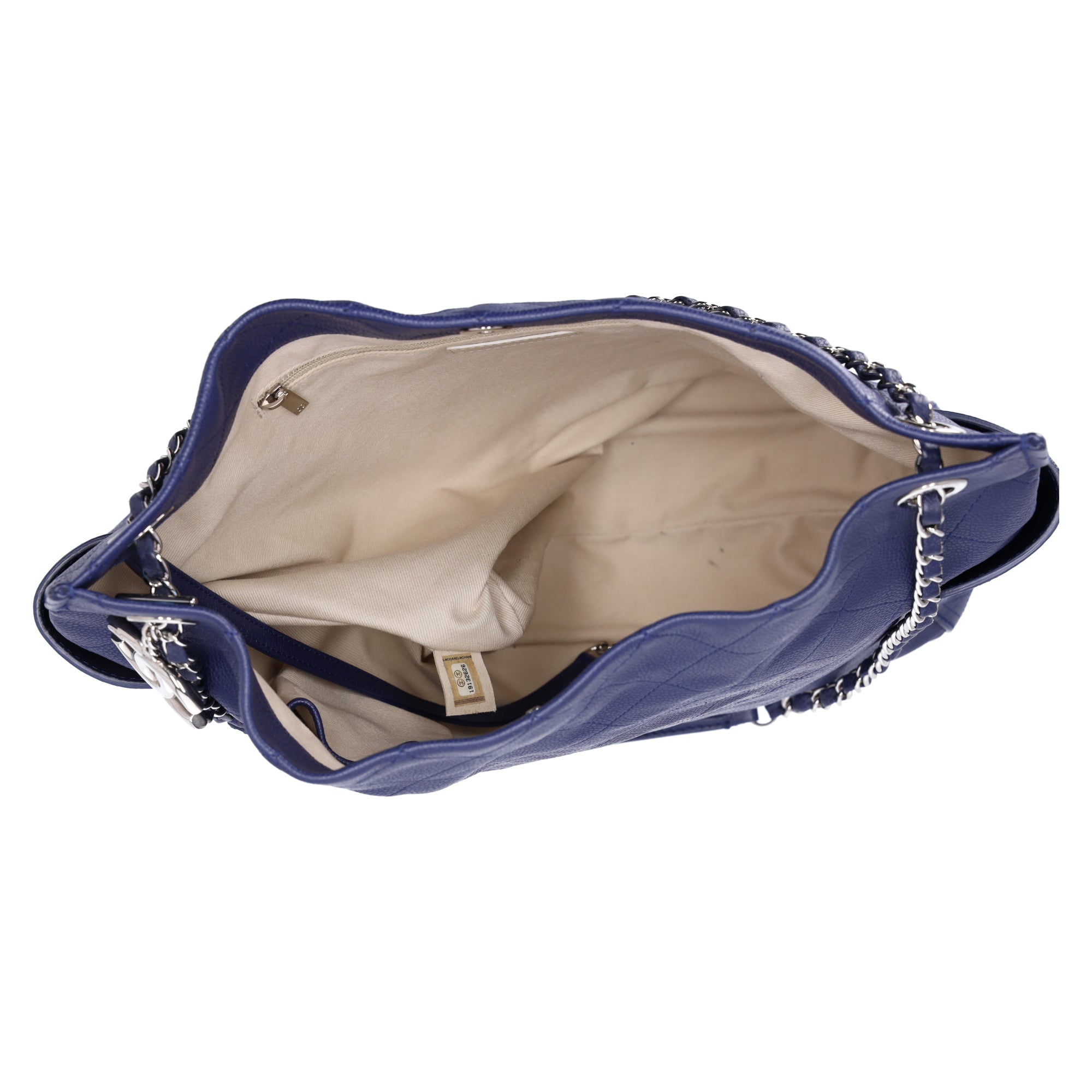 Chanel Grained Calfskin Stitched CC Pocket Tote Blue