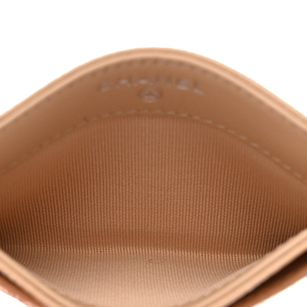 Caviar Quilted Card Holder Beige
